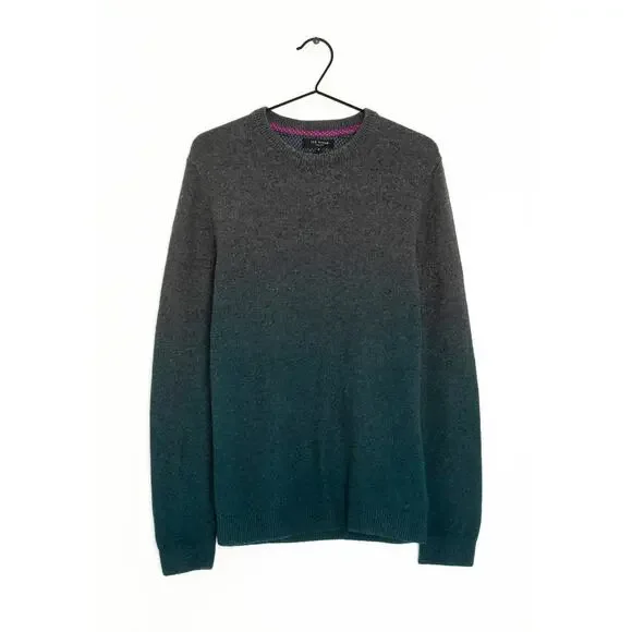 TED BAKER turquoise gray gradient cotton wool pullover sweater knit top - Picture 1 of 9